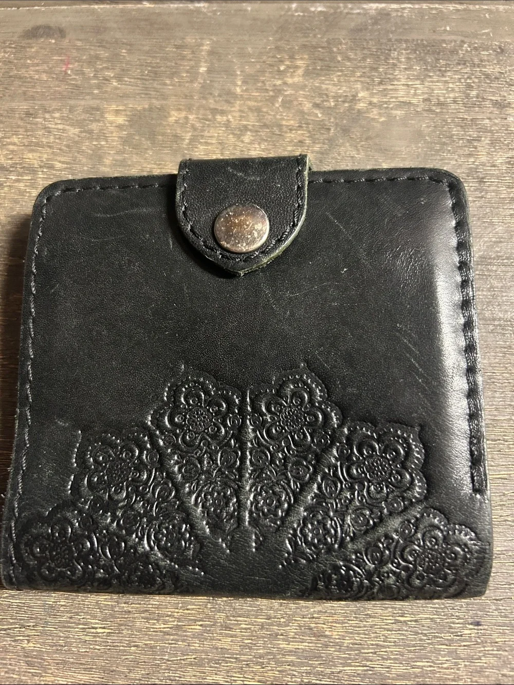 Black Embossed Leather Snap Wallet - Turtle Brand