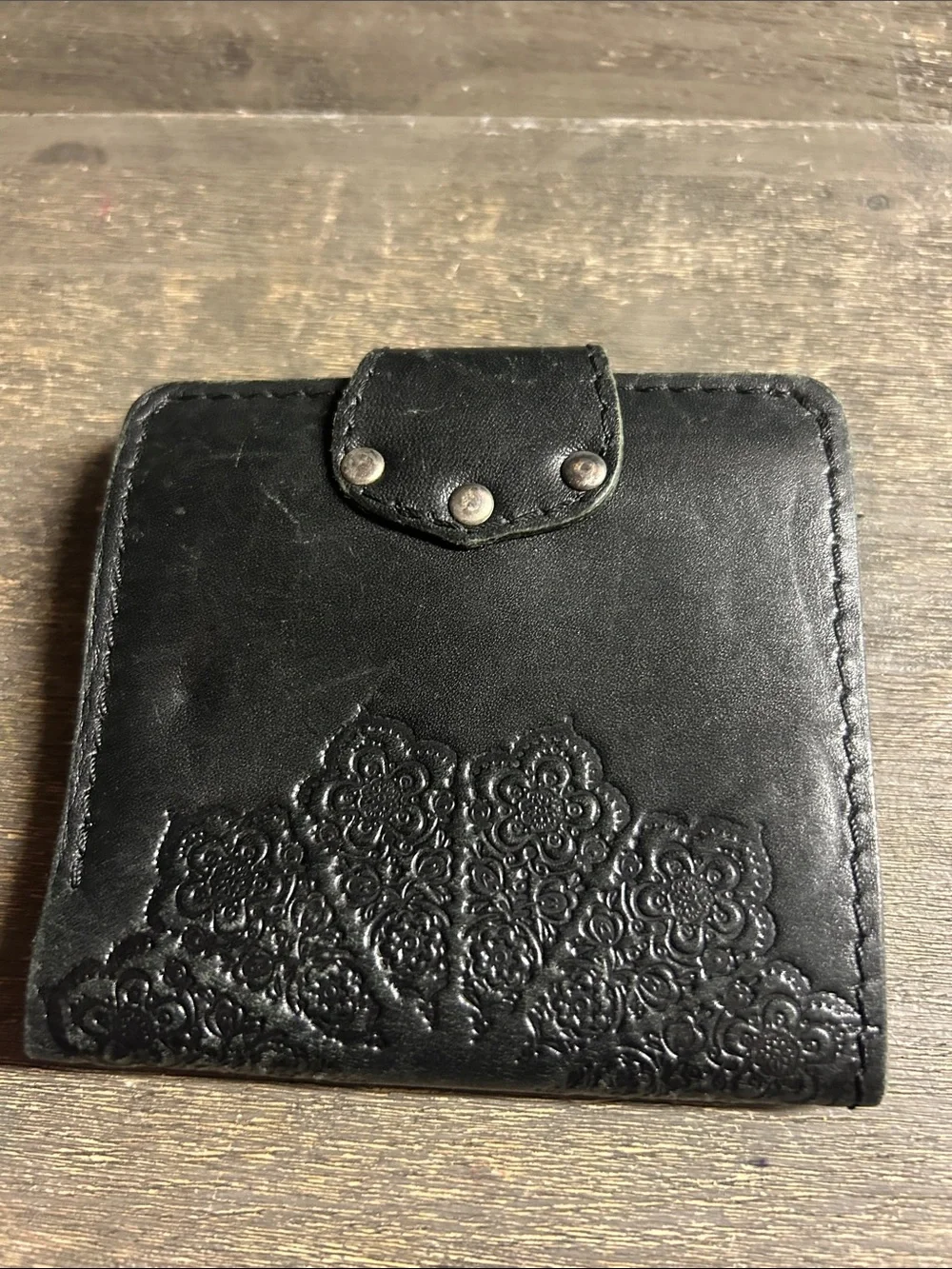 Black Embossed Leather Snap Wallet - Turtle Brand