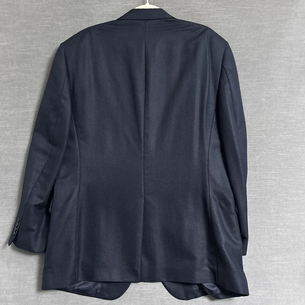 Jos A Bank Sport Coat 46L Blue Herringbone Silk Camelhair Blazer Jacket Classic
