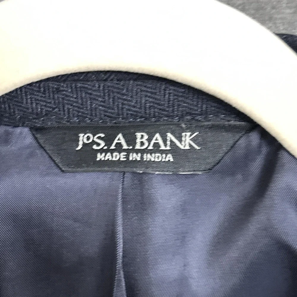 Jos A Bank Sport Coat 46L Blue Herringbone Silk Camelhair Blazer Jacket Classic