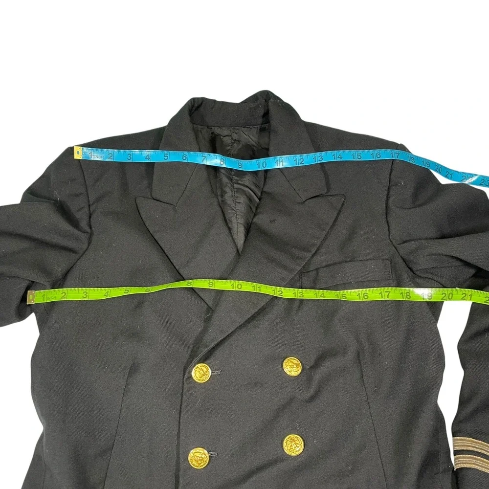 Vintage S. Davis Clothing 40R Black Suit Double Breasted Naval Officer Military