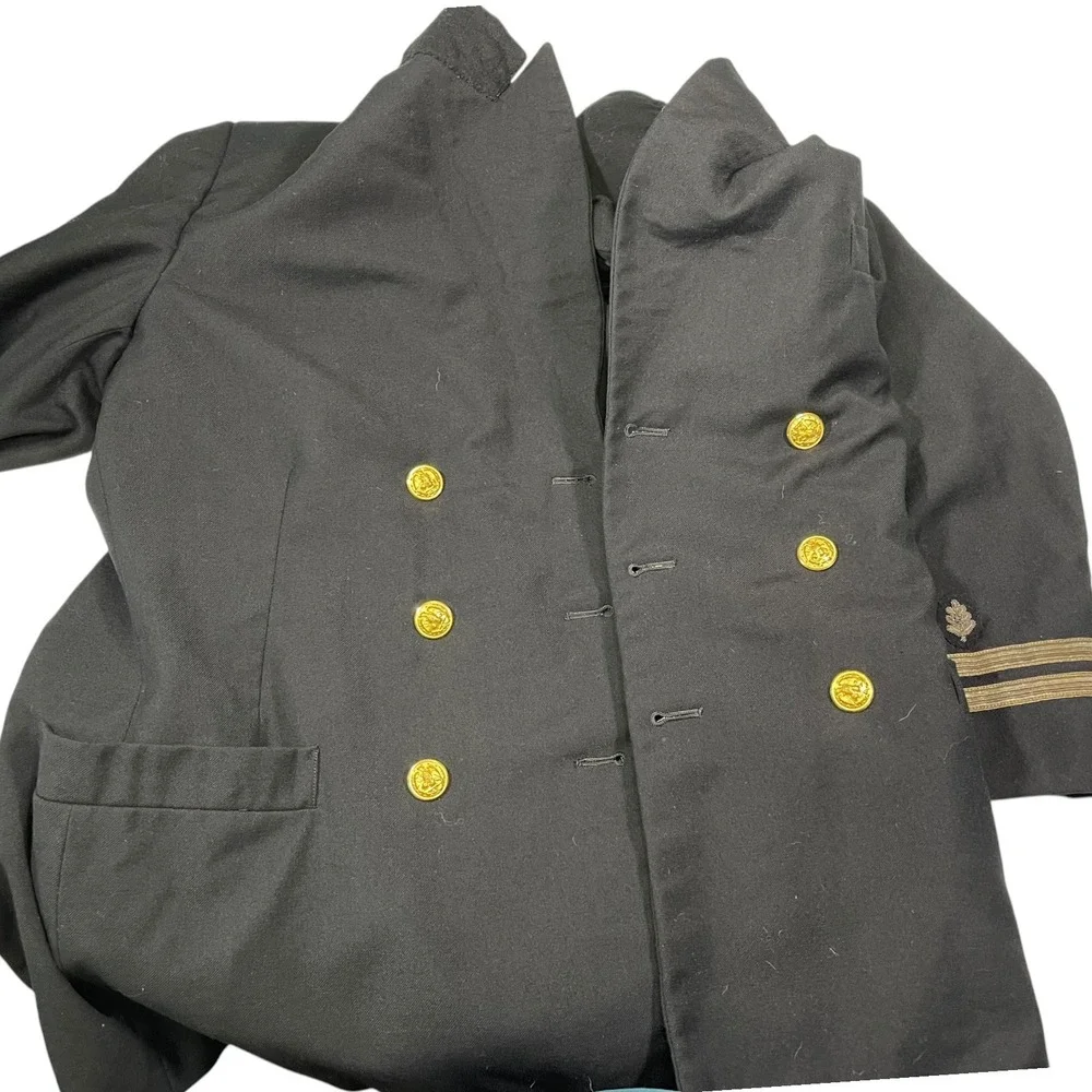 Vintage S. Davis Clothing 40R Black Suit Double Breasted Naval Officer Military