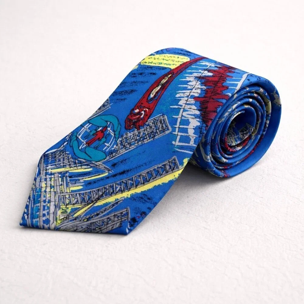 Schimberger Vienna Silk Tie Blue Novelty Architecture Designer Necktie Preppy
