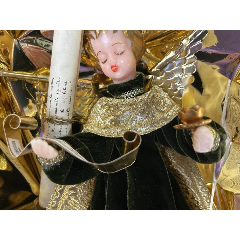 Vintage 1948 German Koestel Wax Angel In Green Dress 7