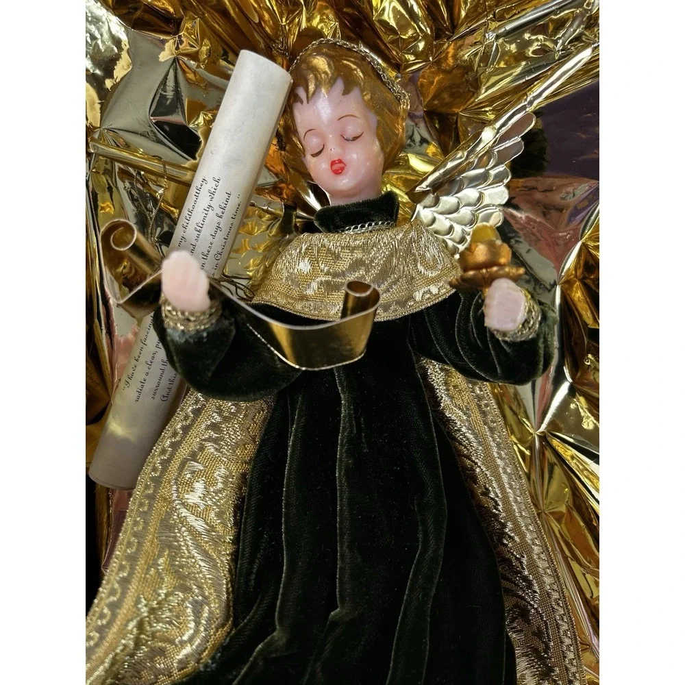 Vintage 1948 German Koestel Wax Angel In Green Dress 7