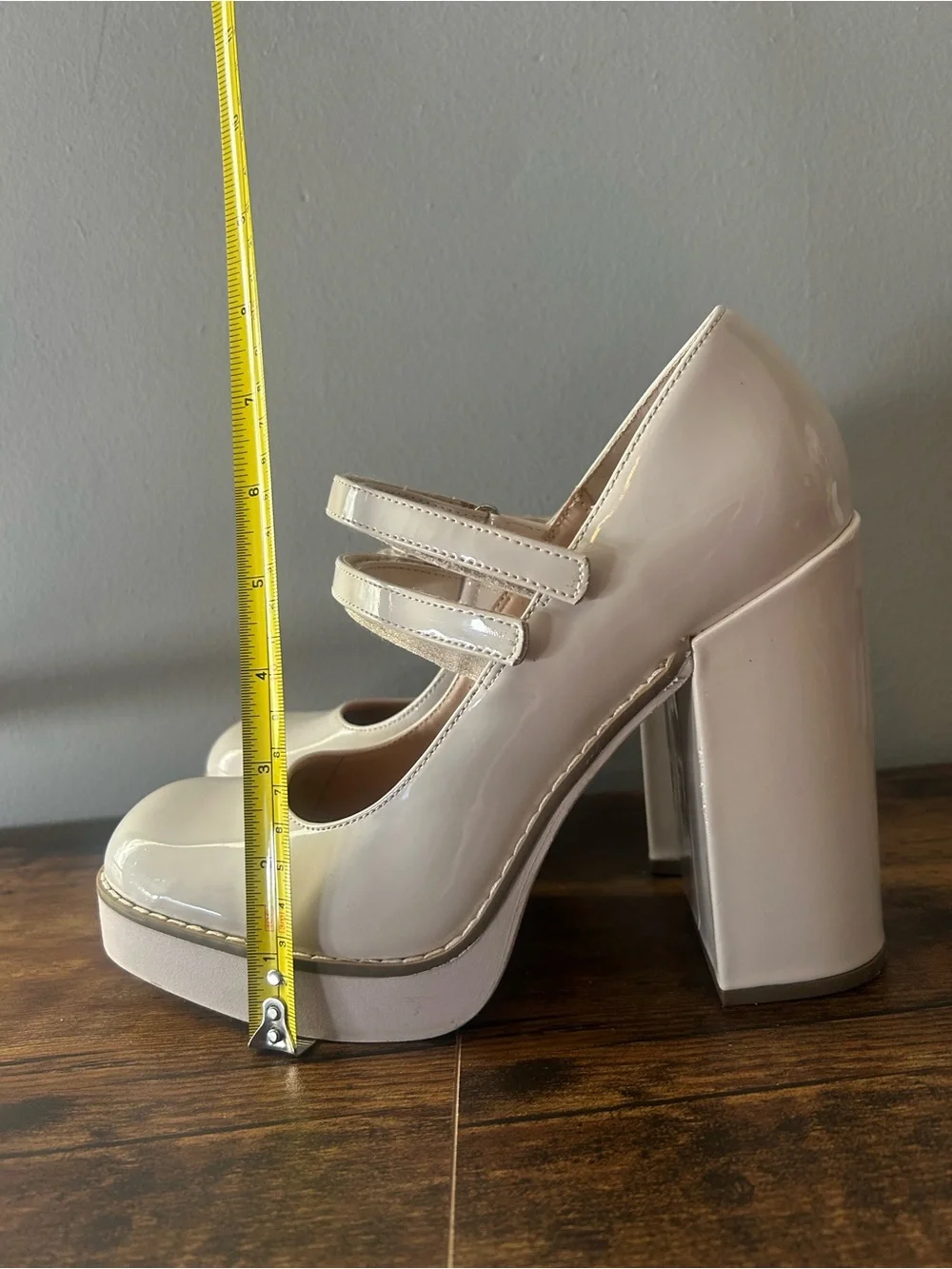 Steve Madden Cream Patent Double-Strap Platform Pumps