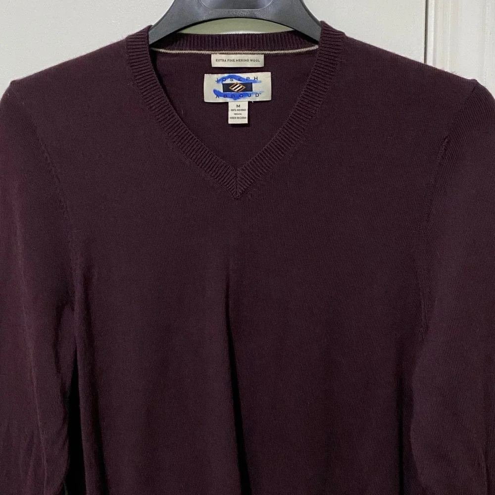 Extra Fine Merino Wool V-Neck Mens Sweater M Purple Dark Academia Preppy‎ Casual