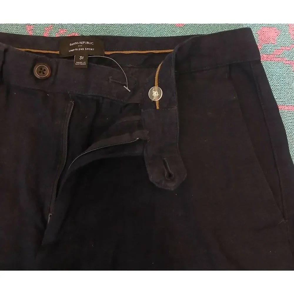 Banana republic mens size 31 linen cotton Bermuda shorts navy blue high rise