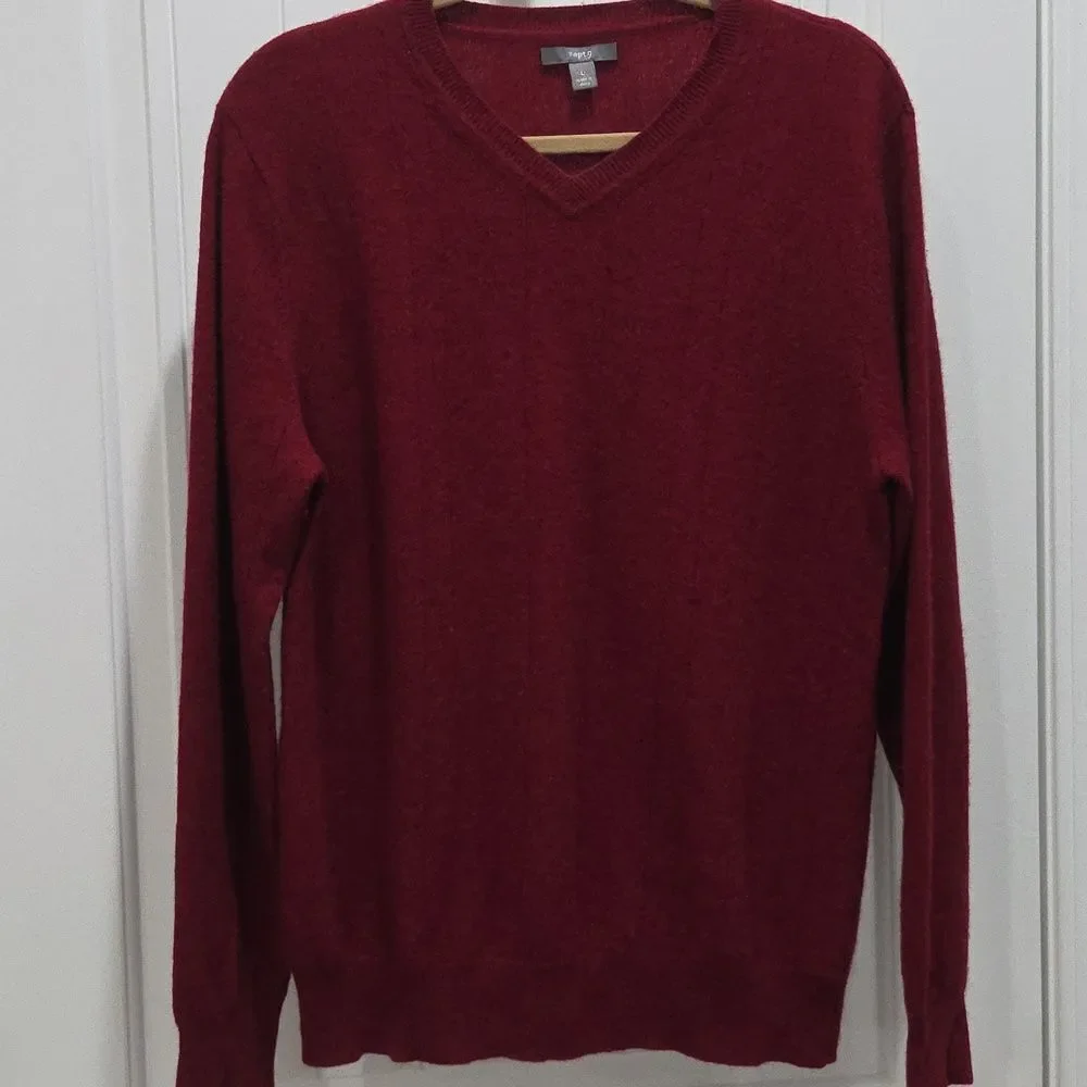 Apt. 9 100% Cashmere V-Neck Sweater Burgundy Men's LG Maroon