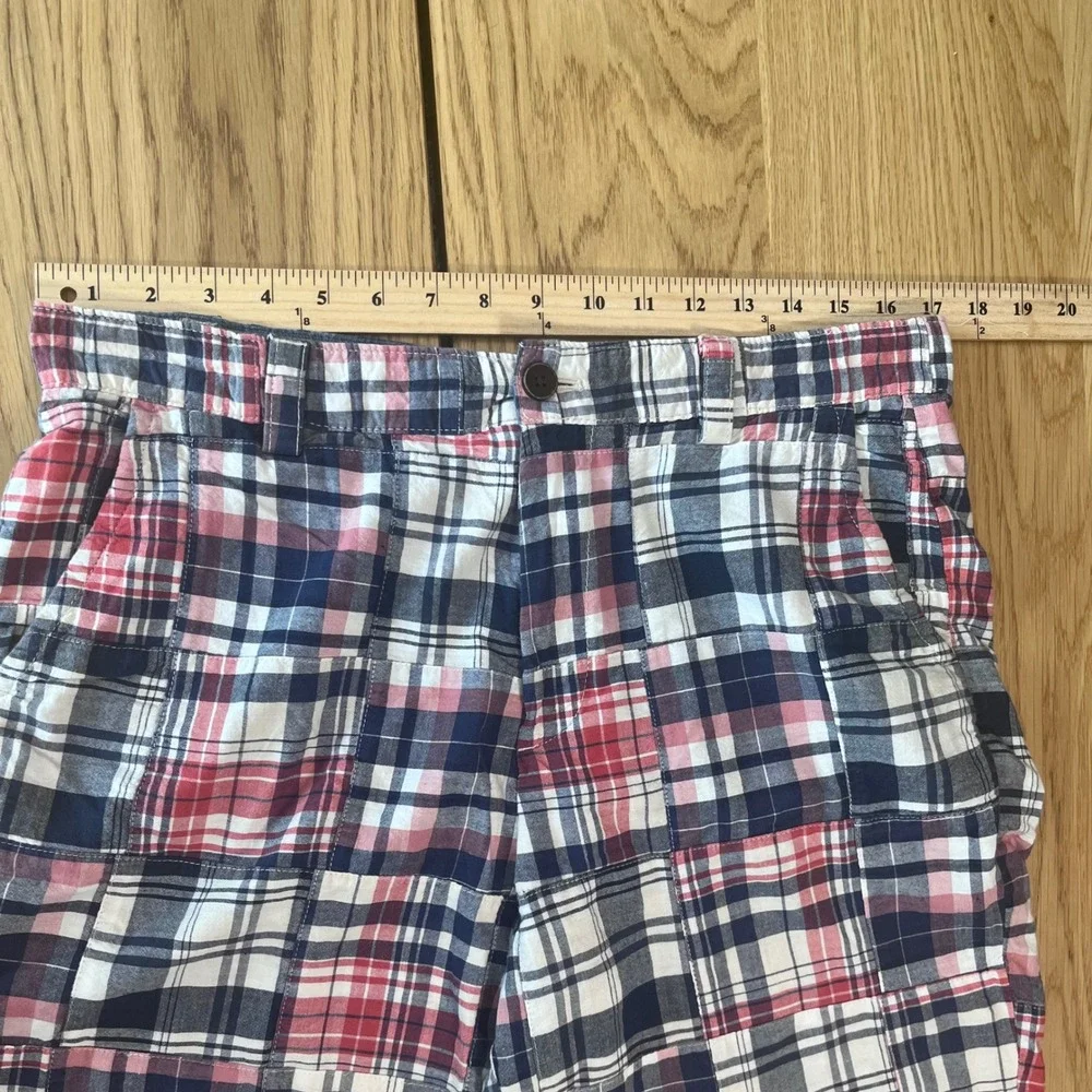 G.H. Bass Patchwork Plaid Shorts Mens 34 Red White Blue Preppy Summer Casual
