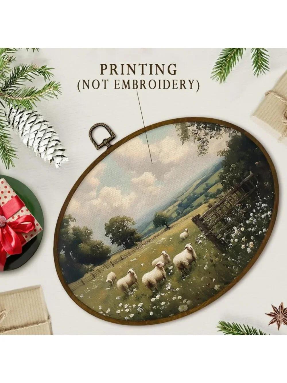 Rustic Farmhouse Sheep Wall Art Decor - Framed Canvas Print for Cottagecore
