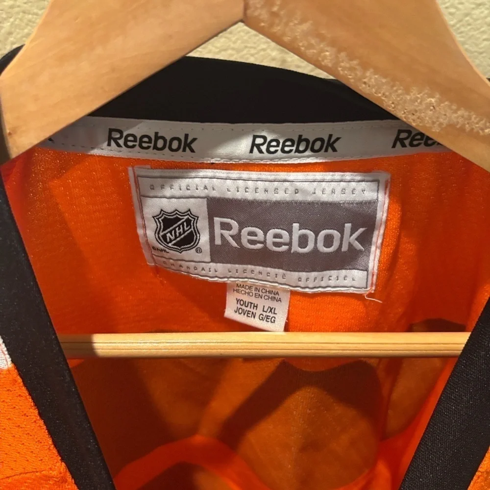 Giroux Orange and White Reebok Hockey Jersey