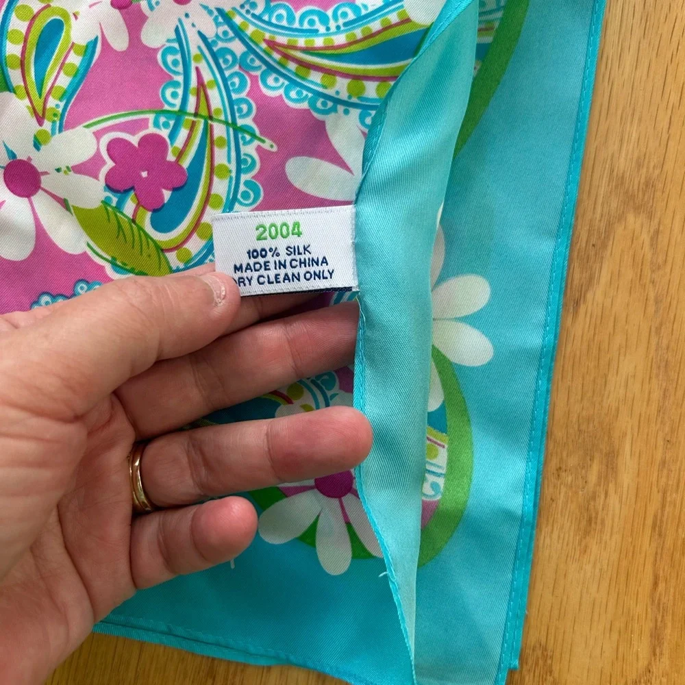 Lilly Pulitzer x Ford 100% Silk Scarf Breast Cancer Awareness Floral Paisley 55