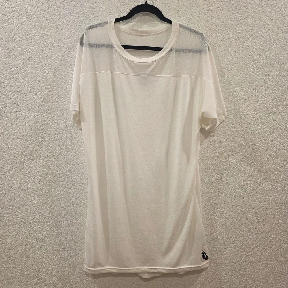 Nike Sportswear Sail White Sheer Mesh Yoke T-Shirt Women XS Summer Oversized