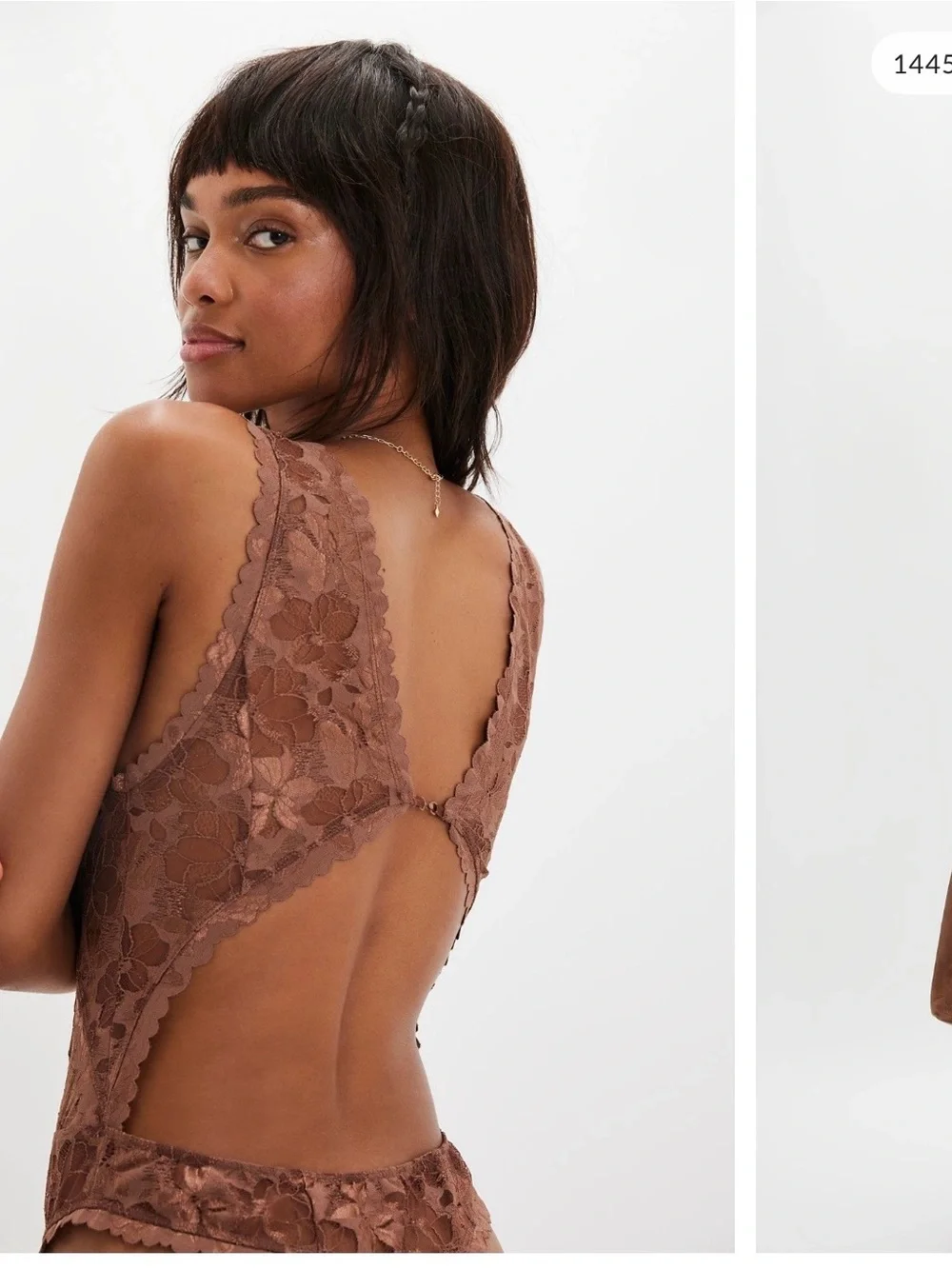 Free People Brown Lace V-Neck Bodysuit