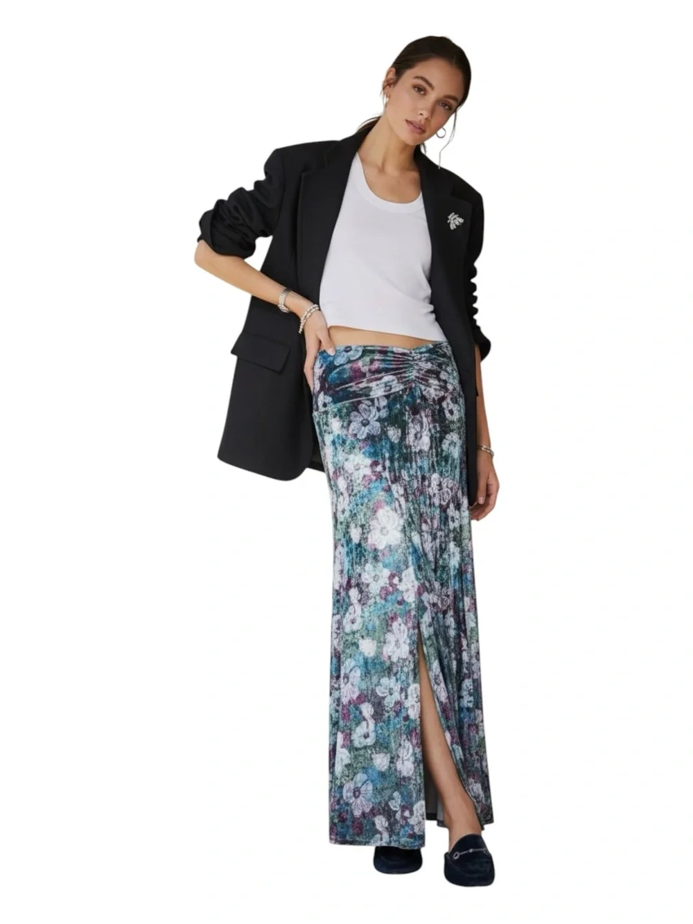 Free People Carpe Diem Convertible Maxi‎ Skirt Dress Velvet Floral Sea Glass XS