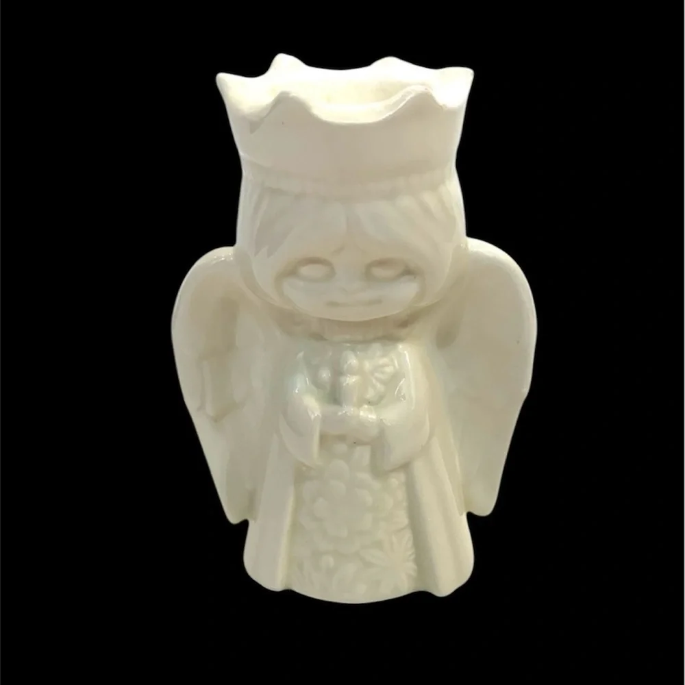 Vintage White Bisque Christmas Angel Votive Candle Holder Japan 6” *Chip