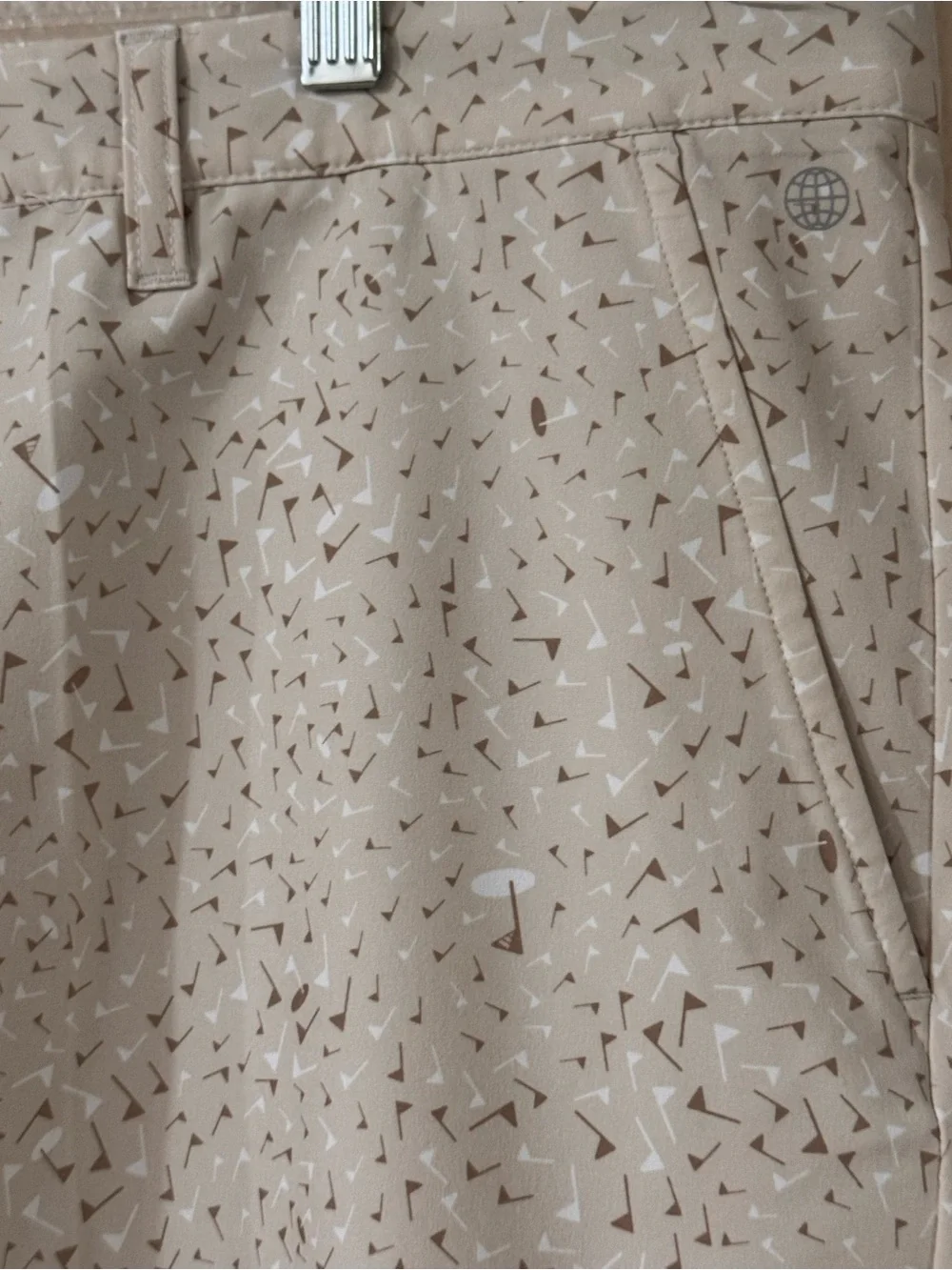 adidas Ultimate365 Golf Shorts Tan Beige Novelty Pin Flag Umbrella Print Men 40