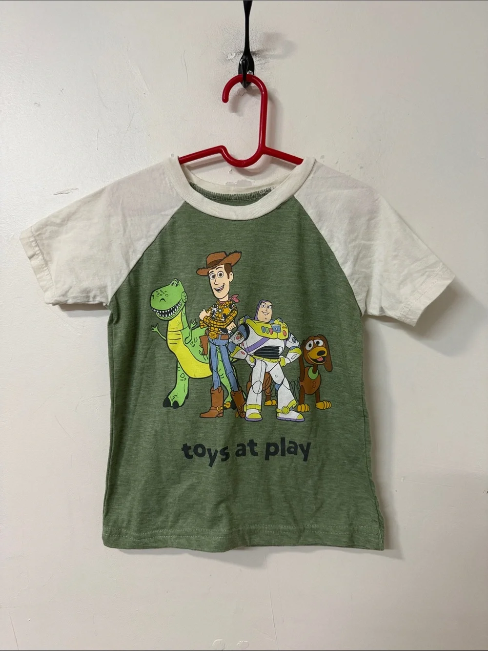Disney Kids Raglan Tee - Green & White with Toy Story Characters