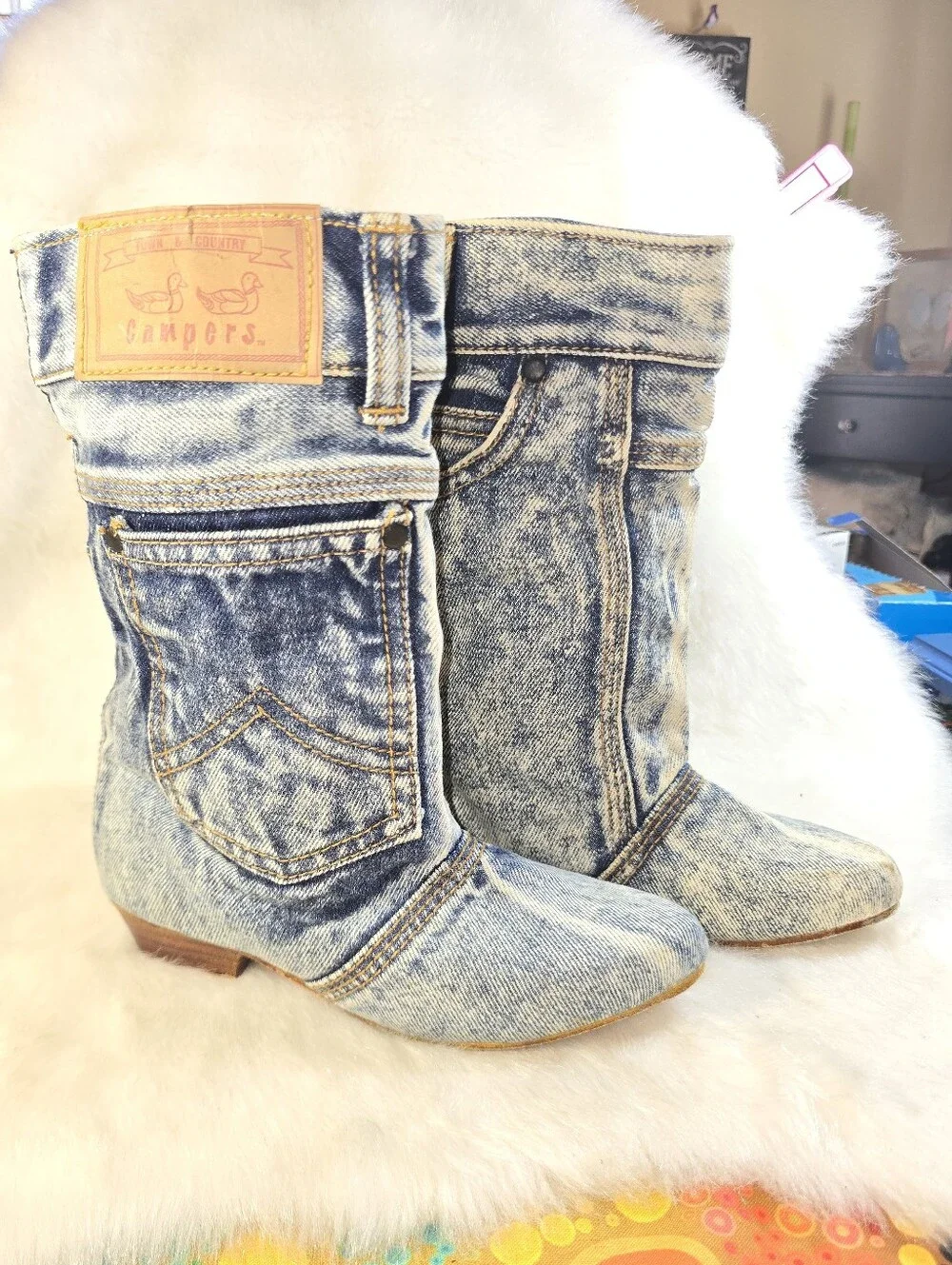 Town & Country Camper Acid Wash Blue Denim-Style Women’s Jeans Booties 