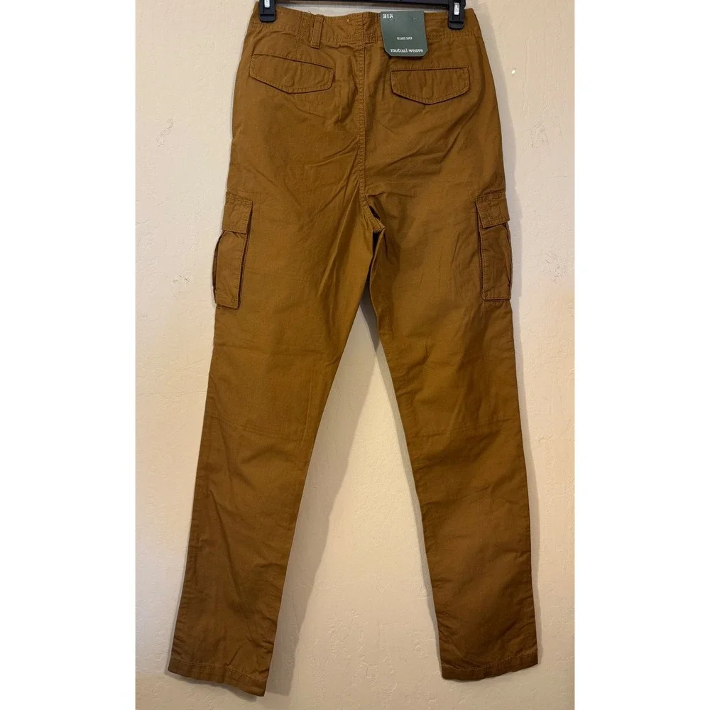 Mutual Weave Cargo Pants Men 30x34 Brown Relaxed Taper Ripstop Cotton UtilityNEW