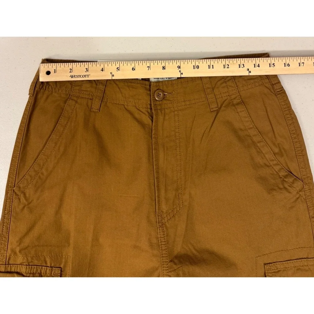 Mutual Weave Cargo Pants Men 30x34 Brown Relaxed Taper Ripstop Cotton UtilityNEW