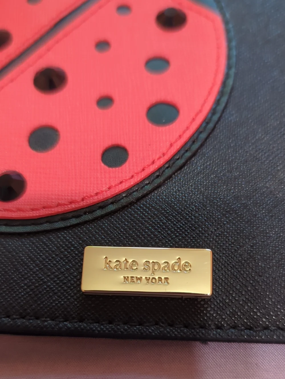 Kate Spade Black Red Ladybug Cover Passport Wallet New