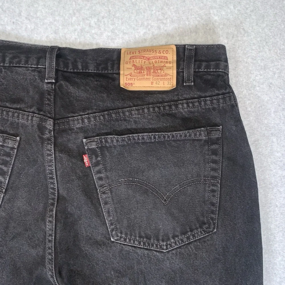 Vintage Levi's 505 Black Jeans 90's Made in USA Regular Fit Straight Leg 42x32