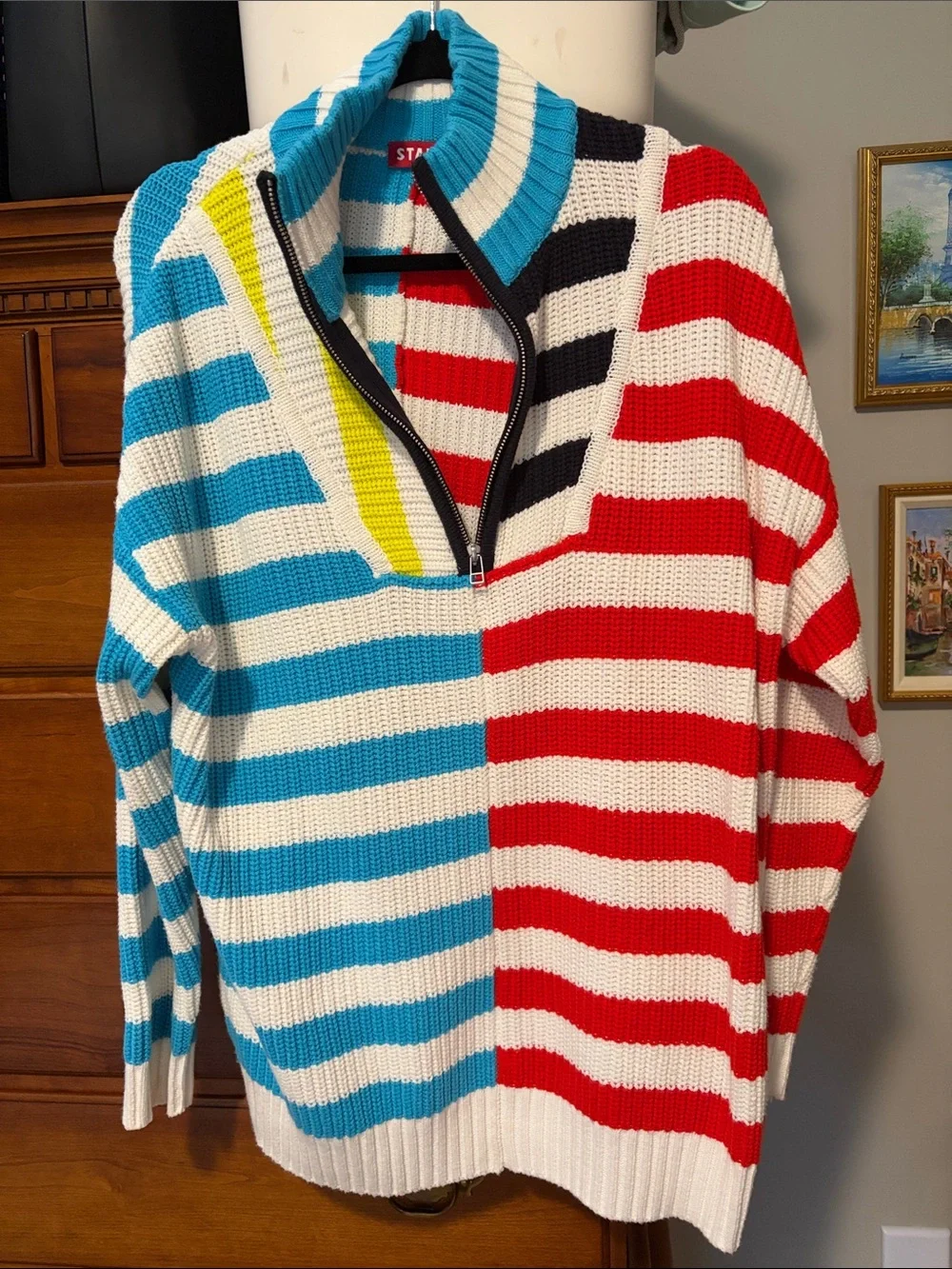 Staud Striped Half-Zip Knit Sweater - Multicolor