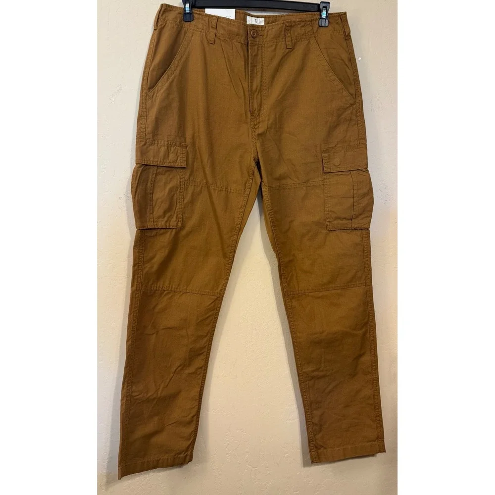 Mutual Weave Cargo Pants Men 36x32 Brown Relaxed Taper Ripstop Cotton UtilityNEW