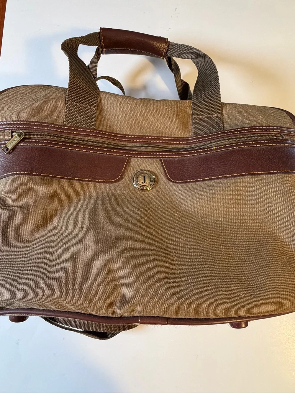 Vintage Jaguar Canvas Leather Weekender Duffle Bag Travel Luggage Handles Strap