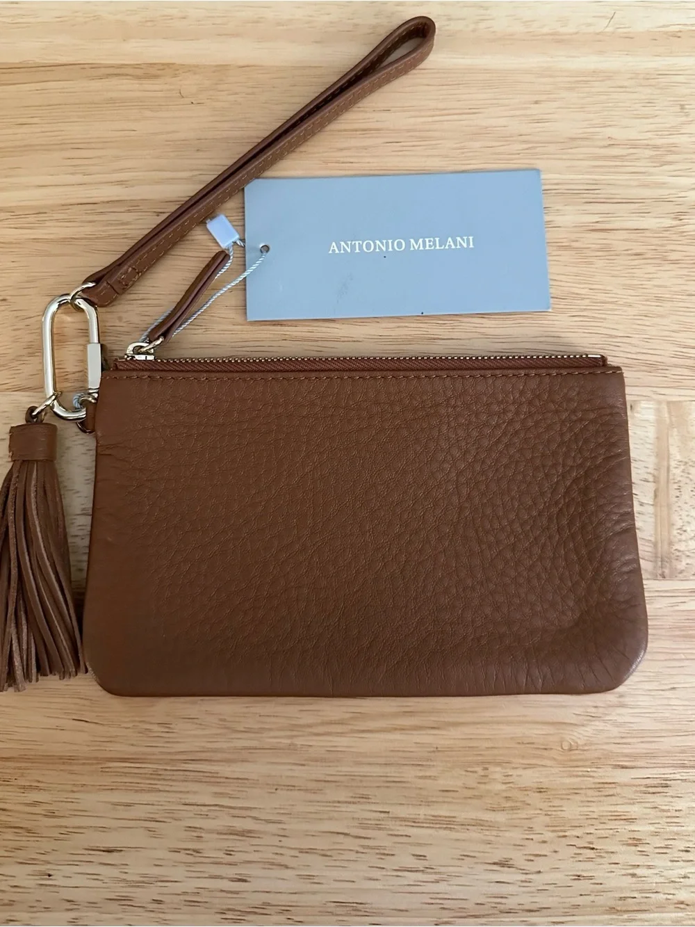 ANTONIO MELANI Brown Leather Wristlet Clutch