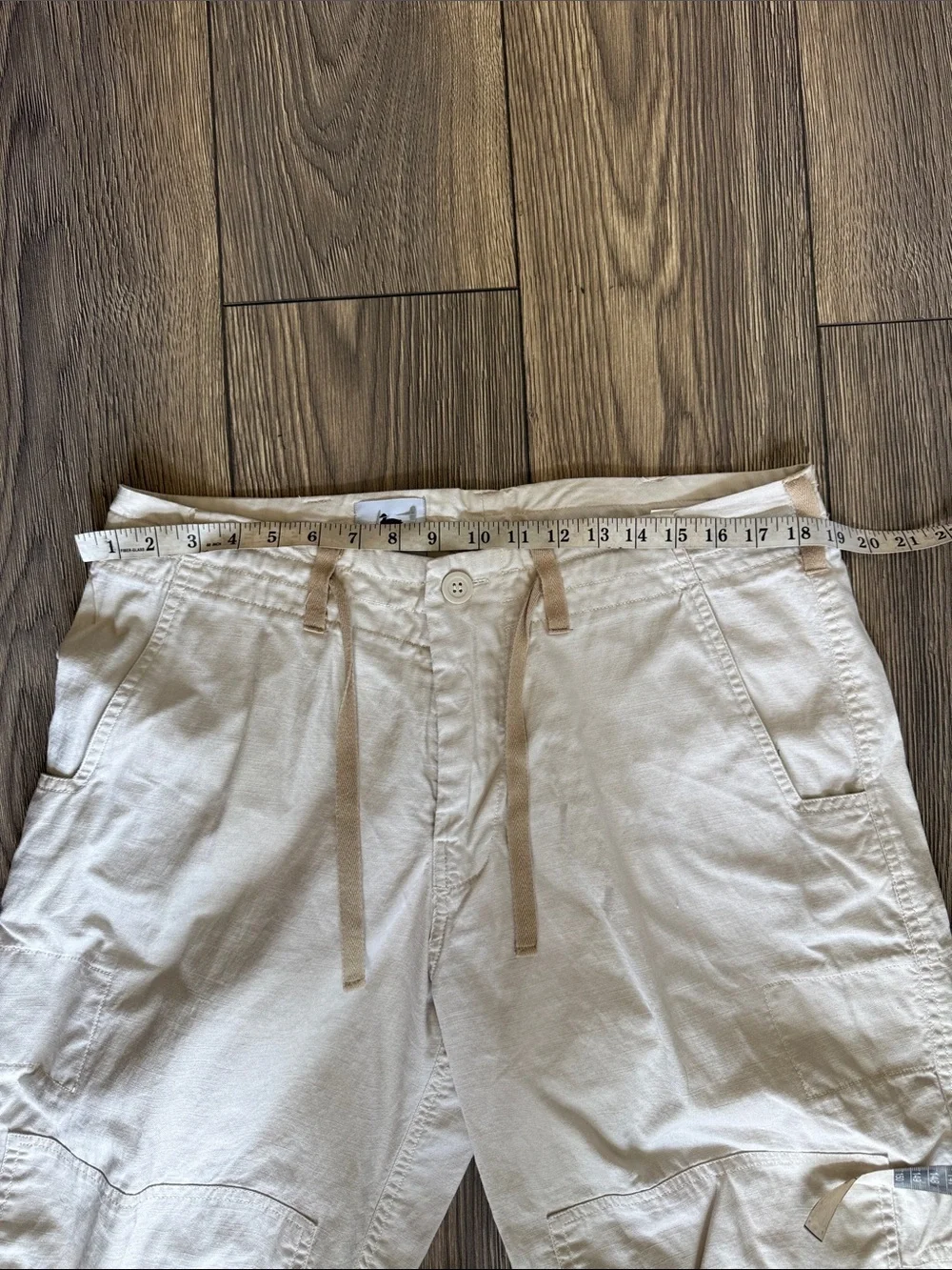NICO GENZE New York 100% Linen Avant Garde Cargo Shorts XL ivory Artisanal”