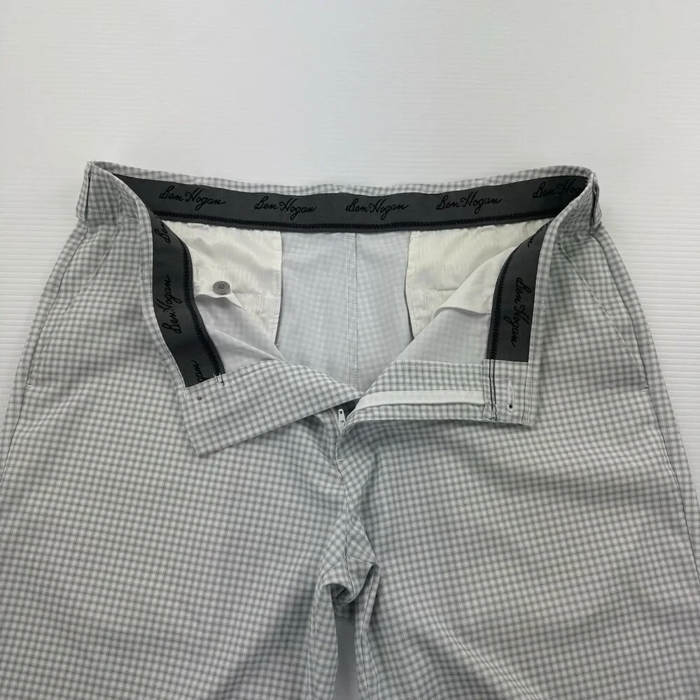 Mens Plaid Golf Shorts 38 Green Gray Performance Stretch Casual Ben Hogan