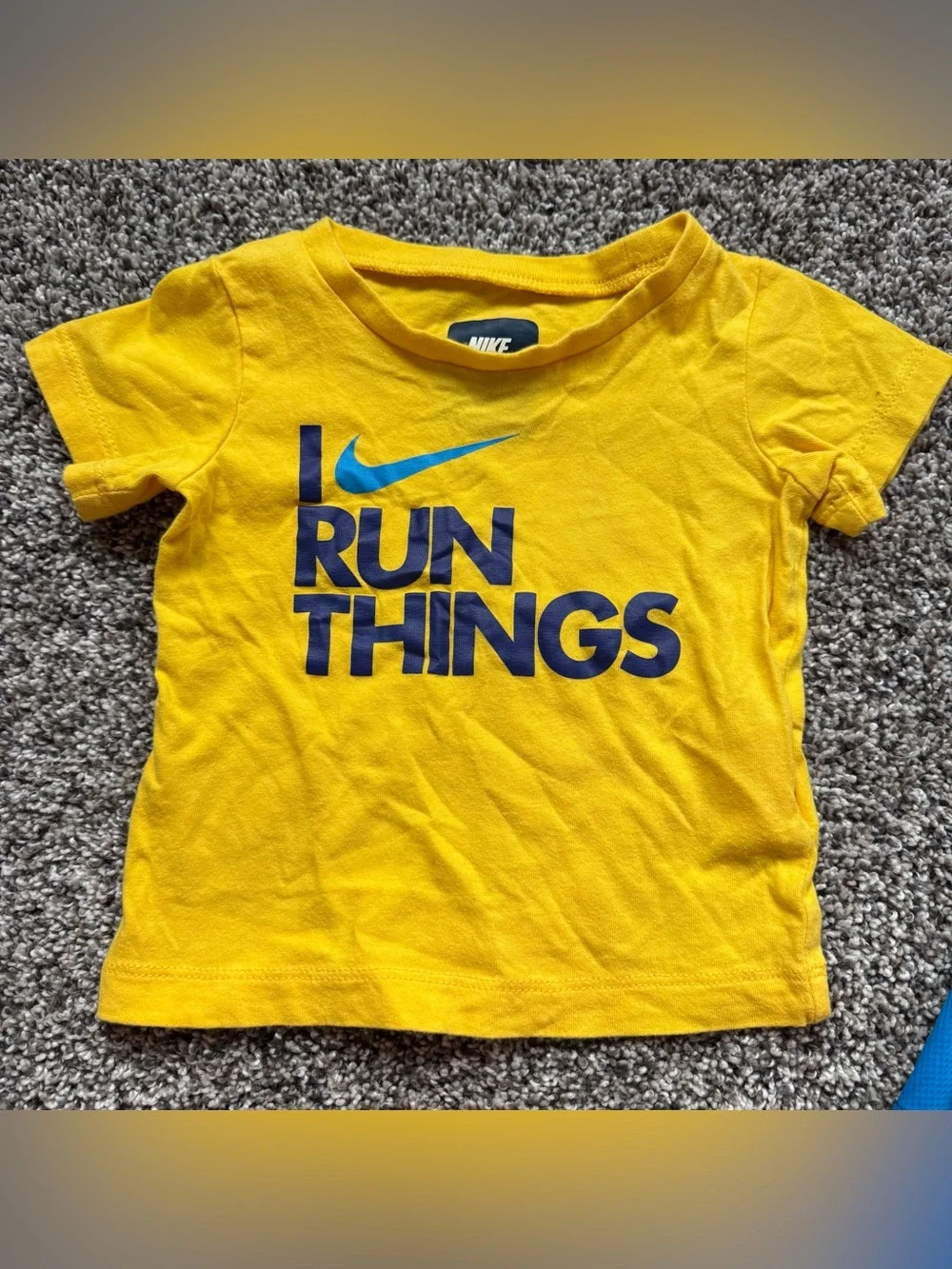 Nike Yellow 'I Run Things' Tee with Navy & Bright Blue Athletic Shorts