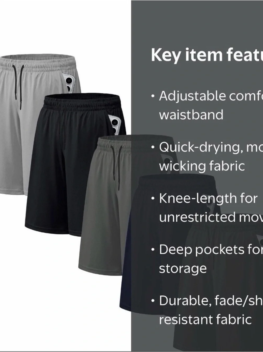 Men's Performance Knit Shorts - Black, Gray, Navy, Olive