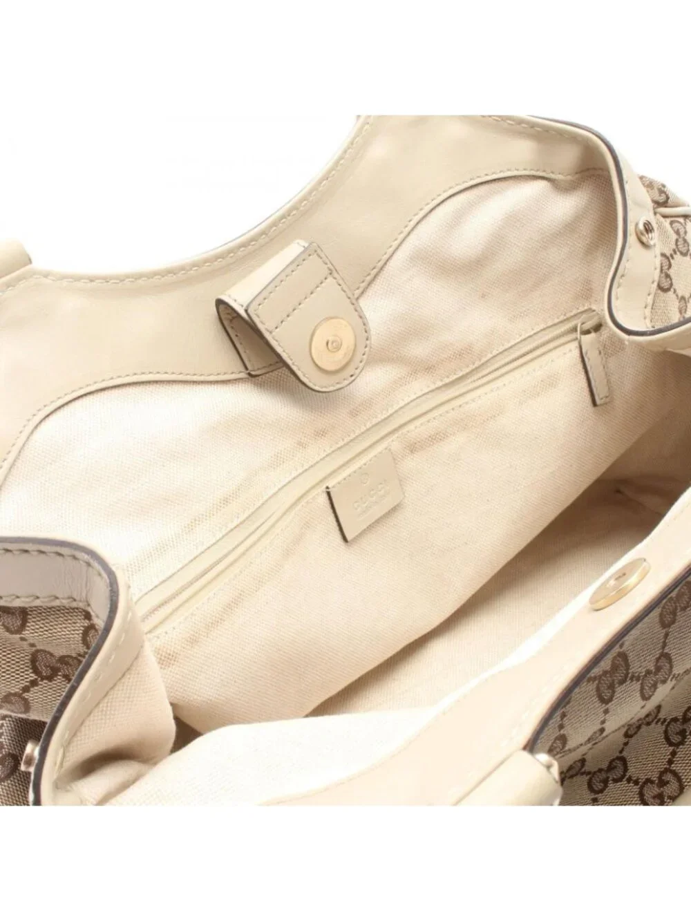 Gucci Handbag Beige Off White Canvas Leather Tote