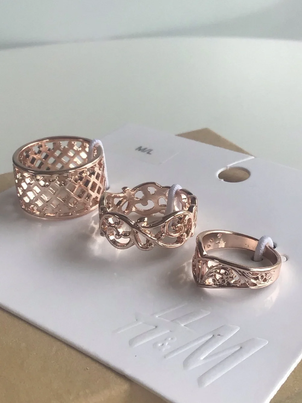Rose gold tone rings 3 pack set