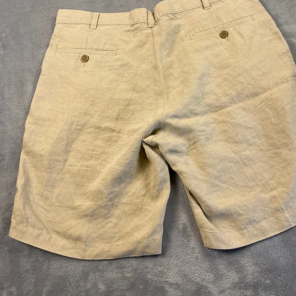 Jos A Bank Men's 36 100% Linen Shorts Beige Tan Flat Front Summer Casual Preppy