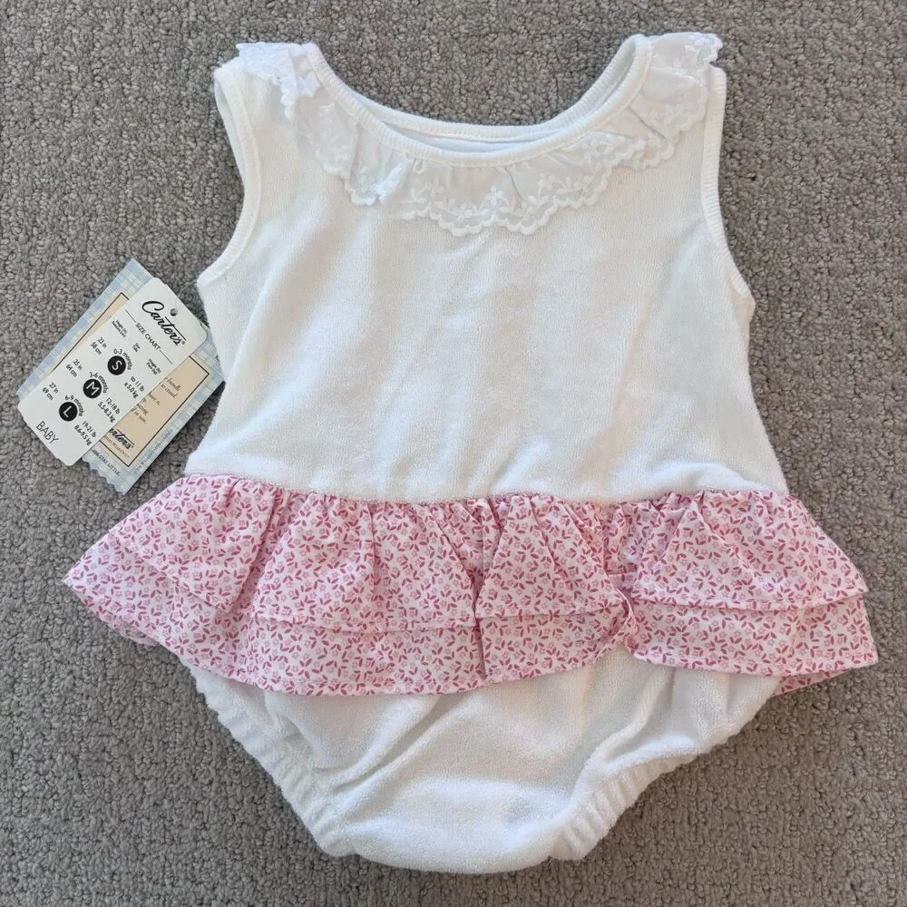 NWT Vintage Carter’s Baby Girls 0-3mo 1 Piece Bunny Outfit Ruffle Easter Spring