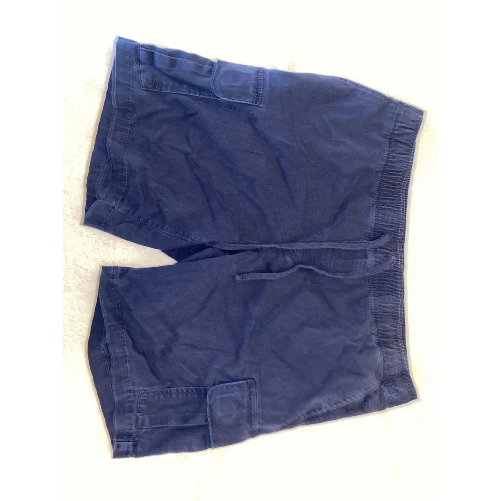 George Mens Cargo Shorts Navy Blue Elastic Waist Drawstring Size L 36-38