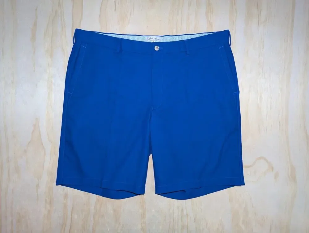 Peter Millar Men's 40 Blue Performance Golf Shorts Solid Flat Front Lightweight