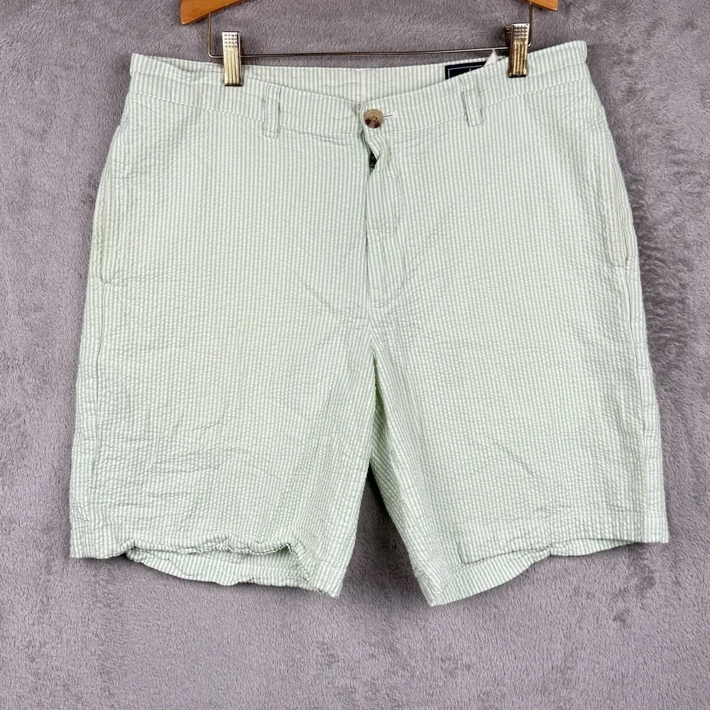 Vineyard Vines Seersucker Shorts Mens 34 Green White Stripe Chino Preppy 8