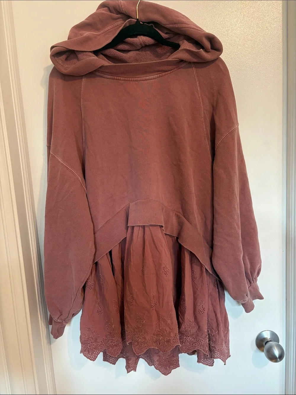 Free People Sweet Streets Dusty Rose Hooded Pullover with Eyelet Skirt