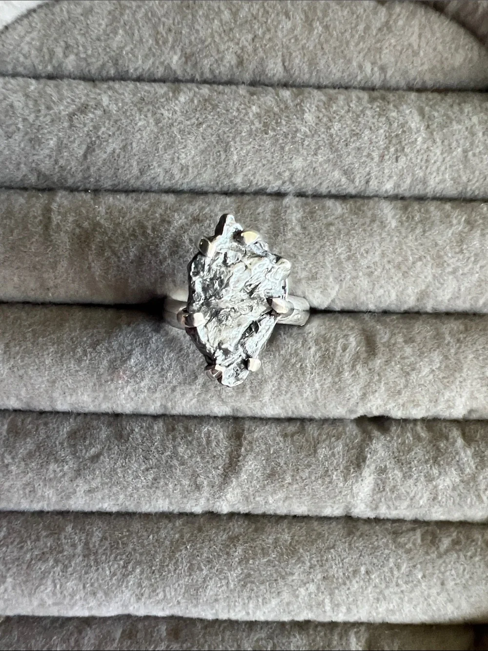 Sterling Silver Raw meteorite Statement Ring - Silver