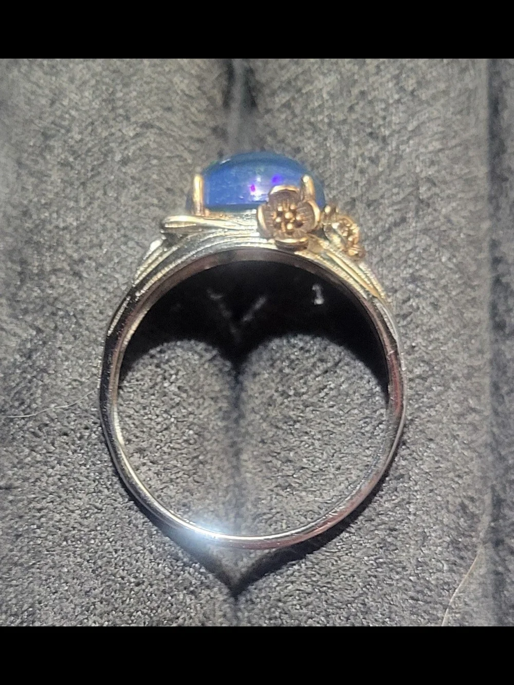 Sterling Silver Black Ethiopian Opal Cabochon Ring Size 7.5