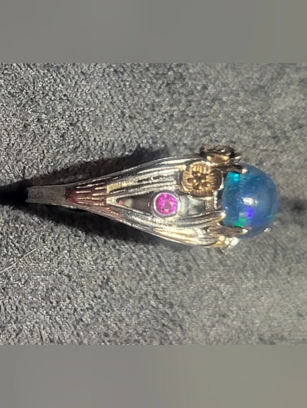 Sterling Silver Black Ethiopian Opal Cabochon Ring Size 7.5