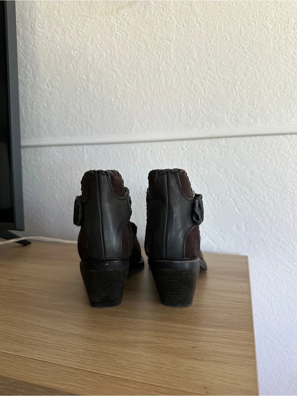Jeffrey Campbell Western Leather and Suede Buckle Ankle Boots 37 US 7