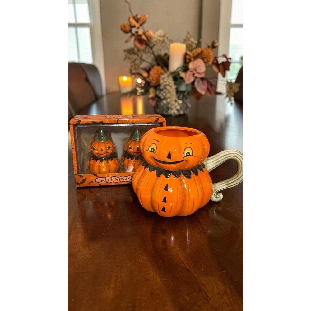 Johanna Parker Halloween Pumpkin Mug & Pumpkin Salt & Pepper Shaker Set Transpac