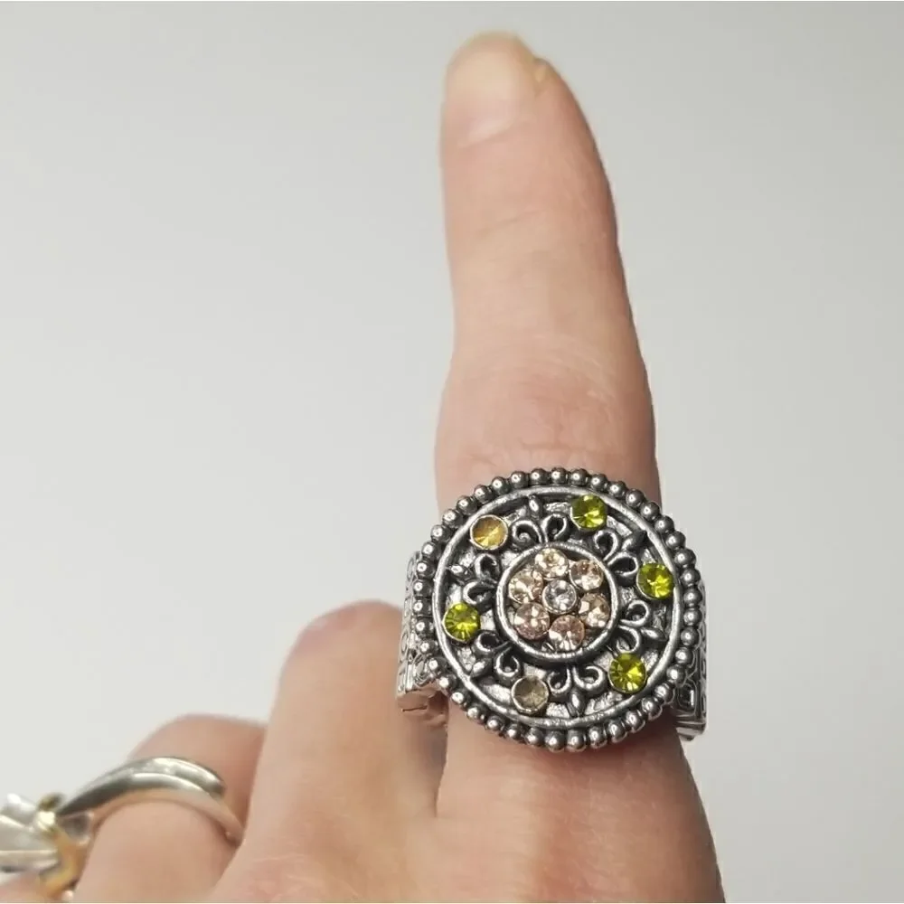 Vintage Silver peridot morganite stretch ring